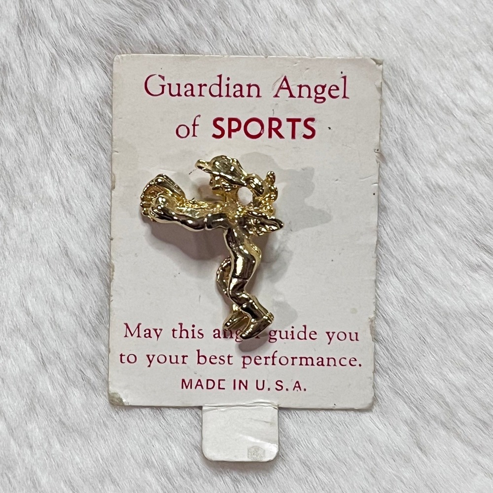 🔮 5/$25 Vintage Gold Tone Guardian‎ Angel of Sports Pin